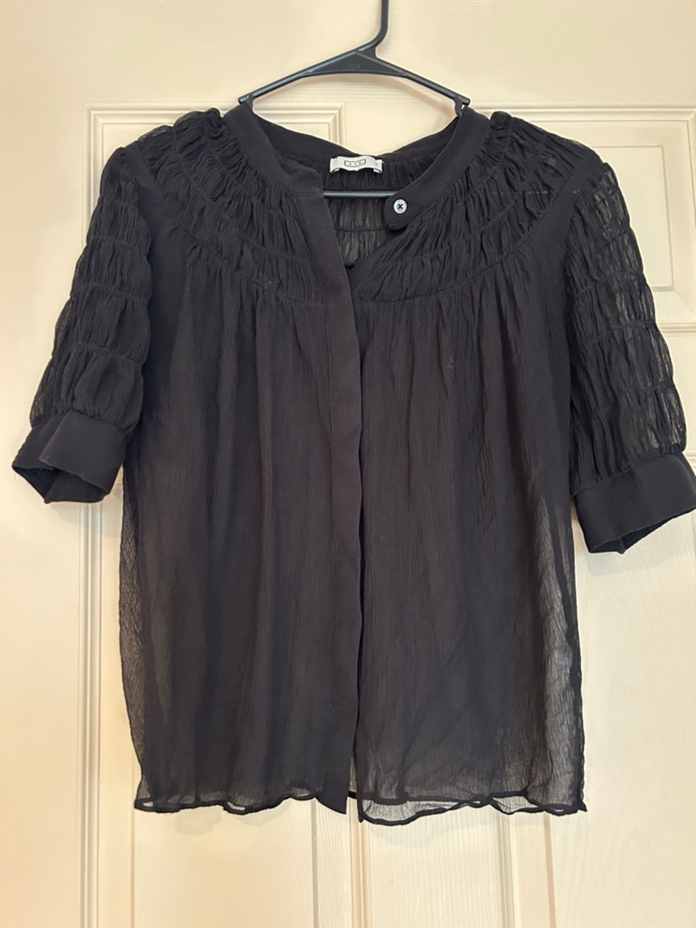 AYR Black Sheer Smocked Yoke Blouse size small
